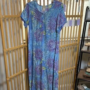 Vintage Desert Shores Blue and Purple Tie-Dye Maxi Dress